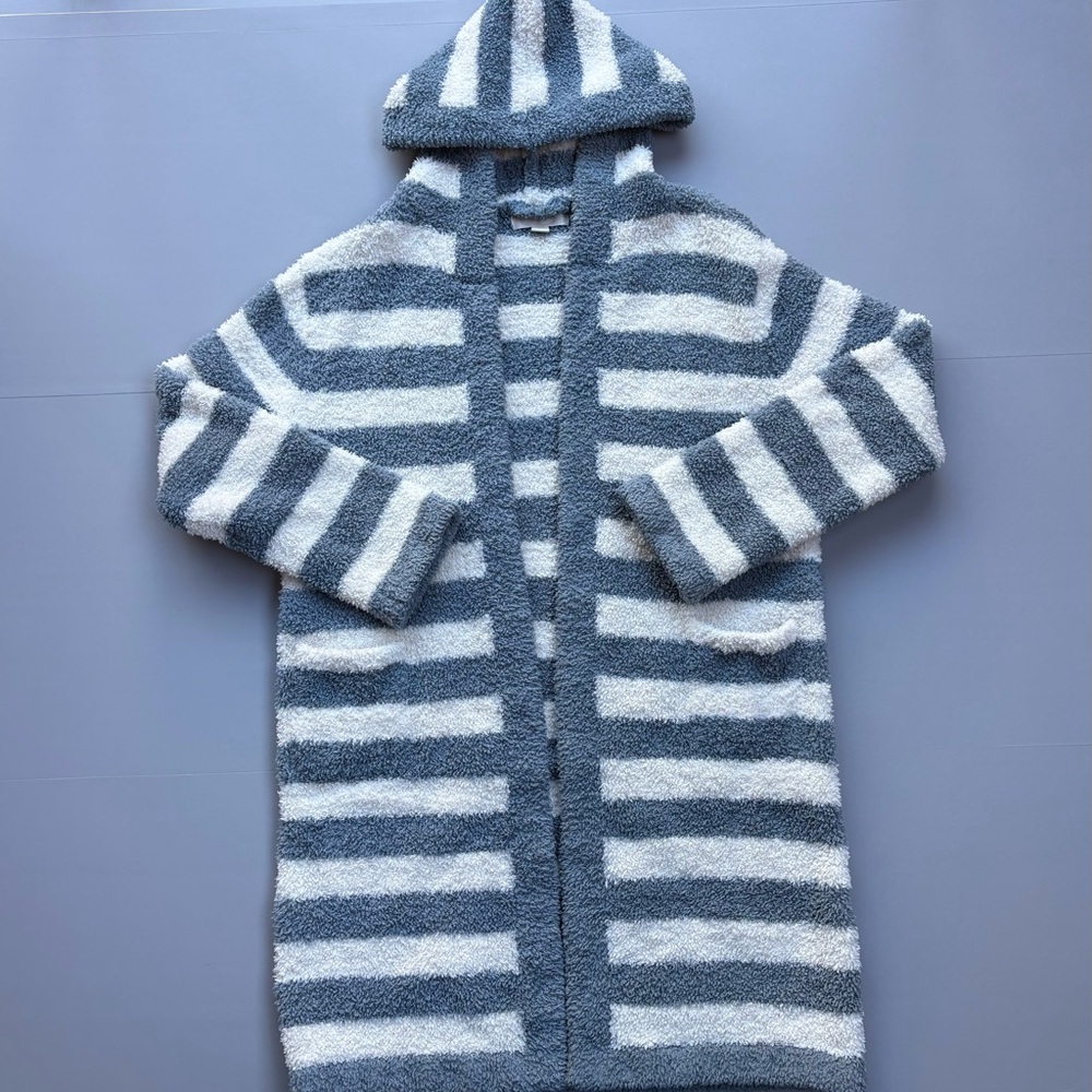Barefoot Dreams Cozychic Stripe Hooded Robe 578 Warm Cozy Size 1 MISSING BELT